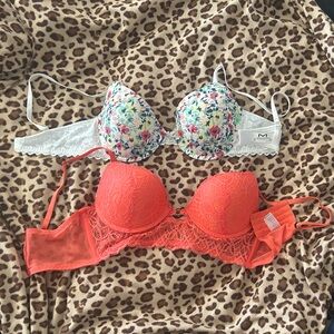 Coral lace 34c and white Floral 36c